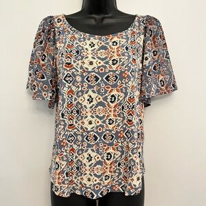Lucky Brand Flutter Sleeve Open Back Boho Blouse, Size Small